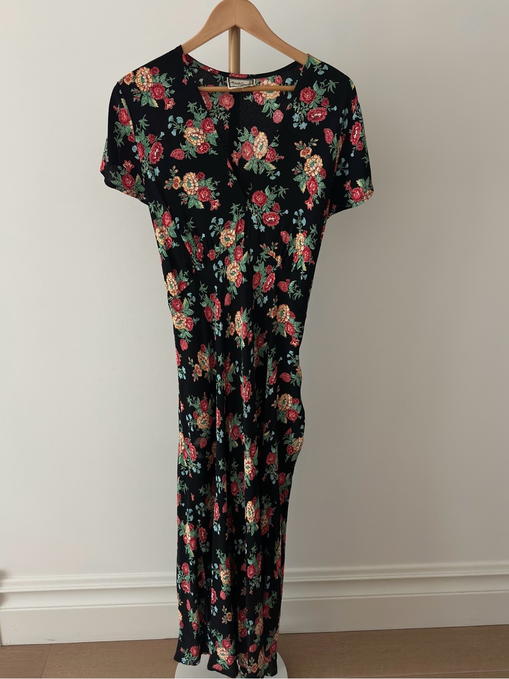 April Cornell Floral Maxi Dress Black Boho Cottagecore Tie Waist Long Dress